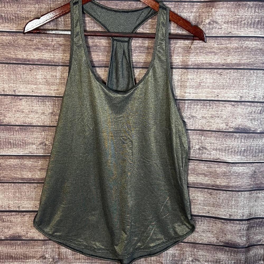 Lululemon 105 Singlet Black Gold Racerback Tank Top Yoga Shimmer Size 6